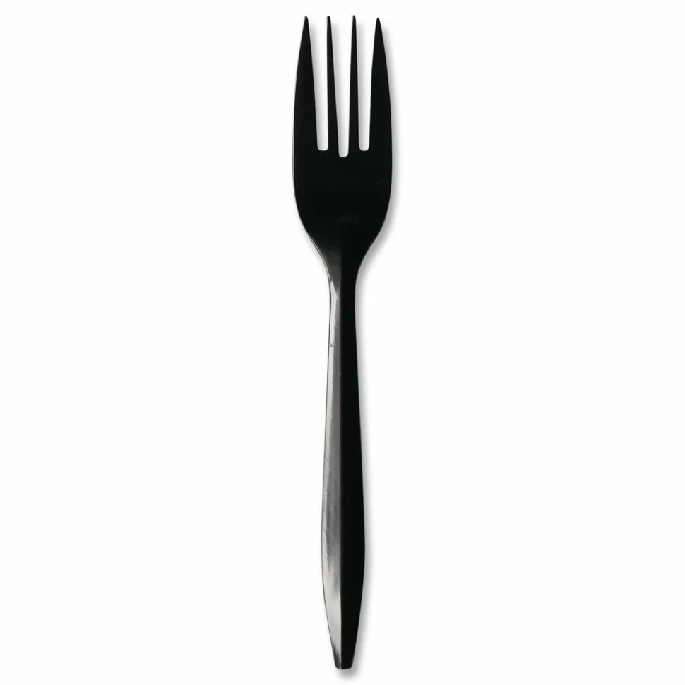 Boardwalk Mediumweight Polypropylene Cutlery, Fork, Plastic, Black, 1,000/Carton