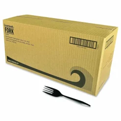 Boardwalk Mediumweight Polypropylene Cutlery, Fork, Plastic, Black, 1,000/Carton