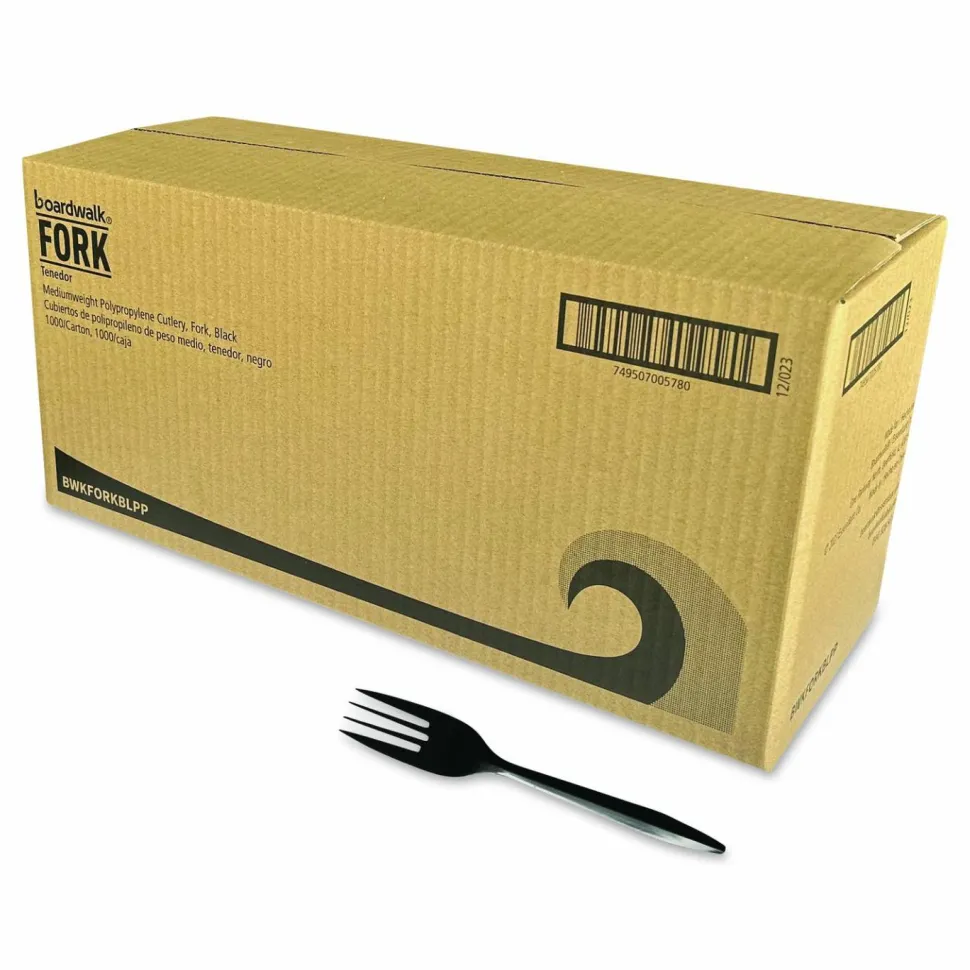 Boardwalk Mediumweight Polypropylene Cutlery, Fork, Plastic, Black, 1,000/Carton