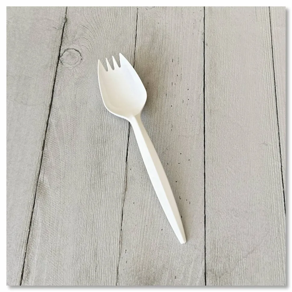 Boardwalk Mediumweight Polypropylene Cutlery, Spork, Plastic, White, 1000/Carton
