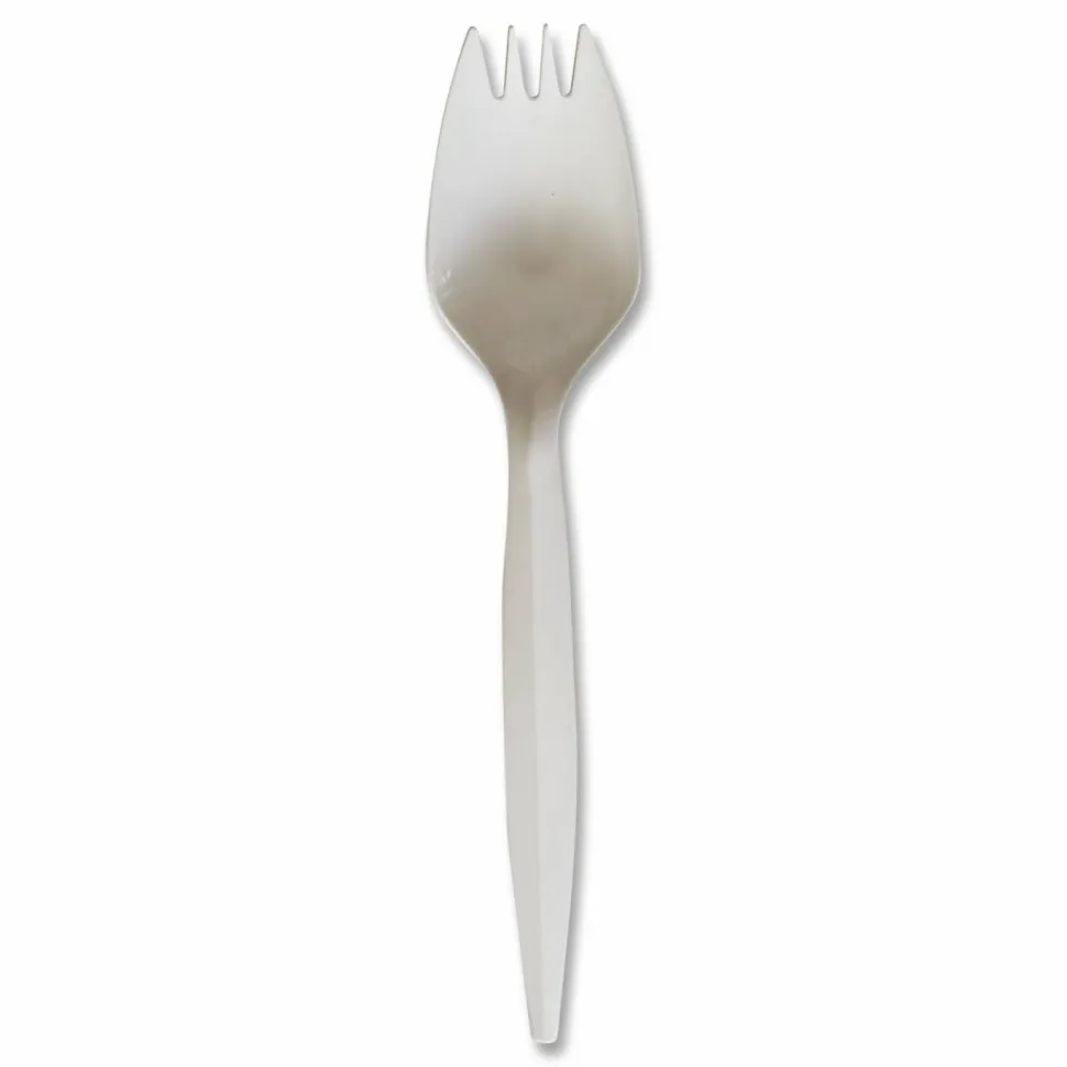 Boardwalk Mediumweight Wrapped Polypropylene Cutlery, Spork, Plastic, White, 1000/Carton