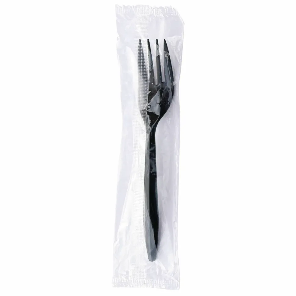 Boardwalk Mediumweight Wrapped Polypropylene Cutlery, Fork, Plastic, Black, 1,000/Carton