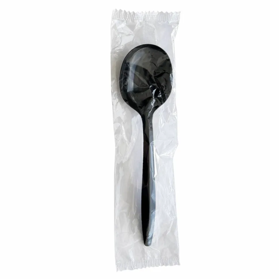 Boardwalk Mediumweight Wrapped Polypropylene Cutlery, Soup Spoon, Plastic, Black, 1,000/Carton