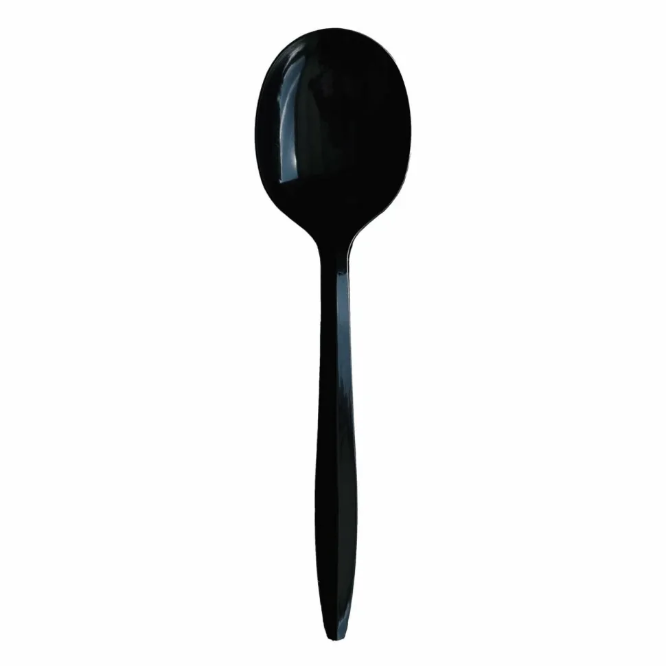 Boardwalk Mediumweight Wrapped Polypropylene Cutlery, Soup Spoon, Plastic, Black, 1,000/Carton
