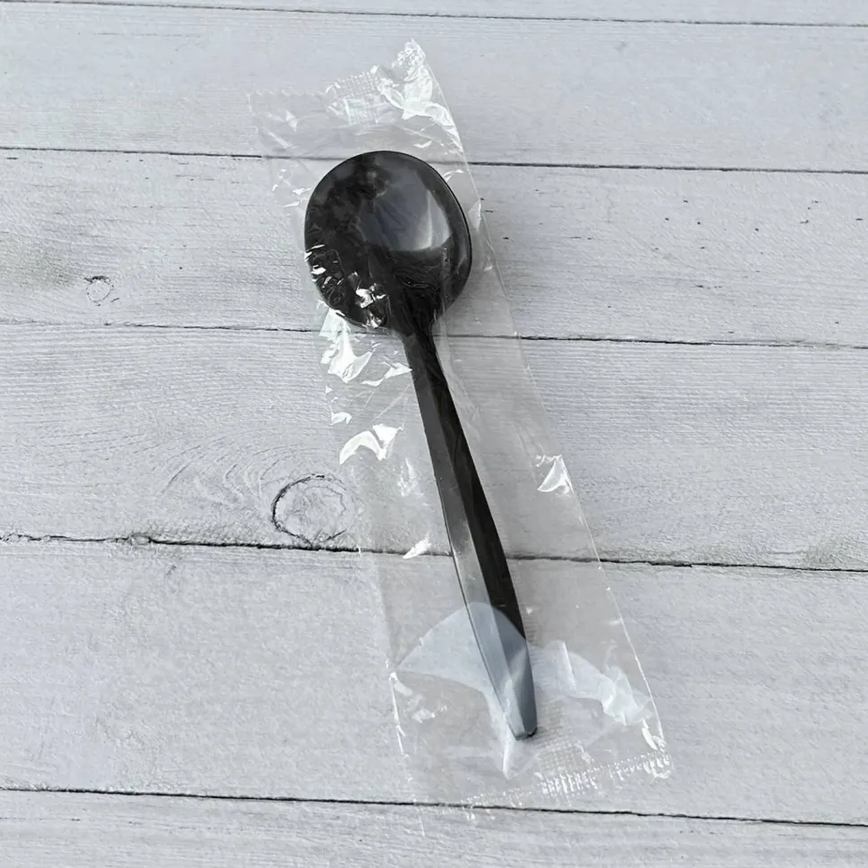 Boardwalk Mediumweight Wrapped Polypropylene Cutlery, Soup Spoon, Plastic, Black, 1,000/Carton