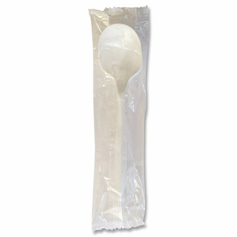 Boardwalk Mediumweight Wrapped Polypropylene Cutlery, Soup Spoon, 4.86", Plastic, White, 1,000/Carton