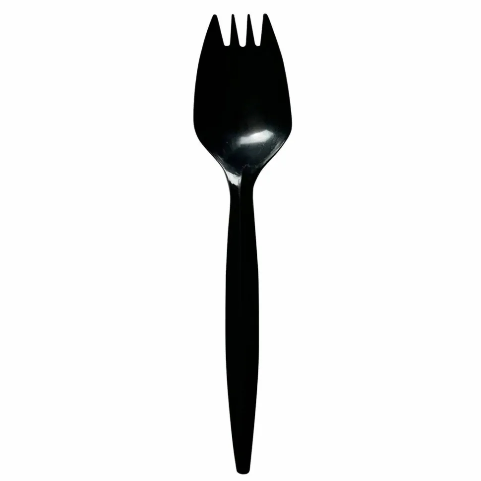 Boardwalk Mediumweight Wrapped Polypropylene Cutlery, Spork, Plastic, Black, 1,000/Carton