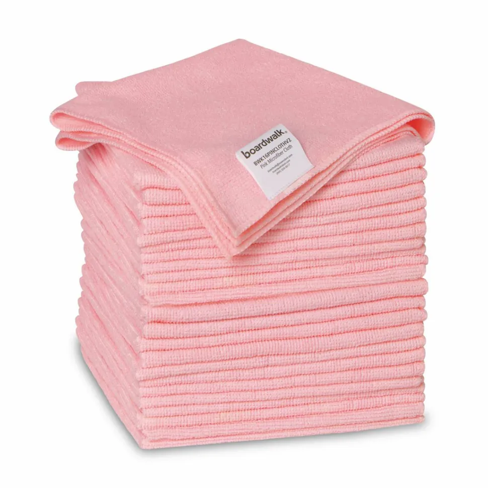 Boardwalk Microfiber Cleaning Cloths, 16 x 16, Pink, 24/Pack