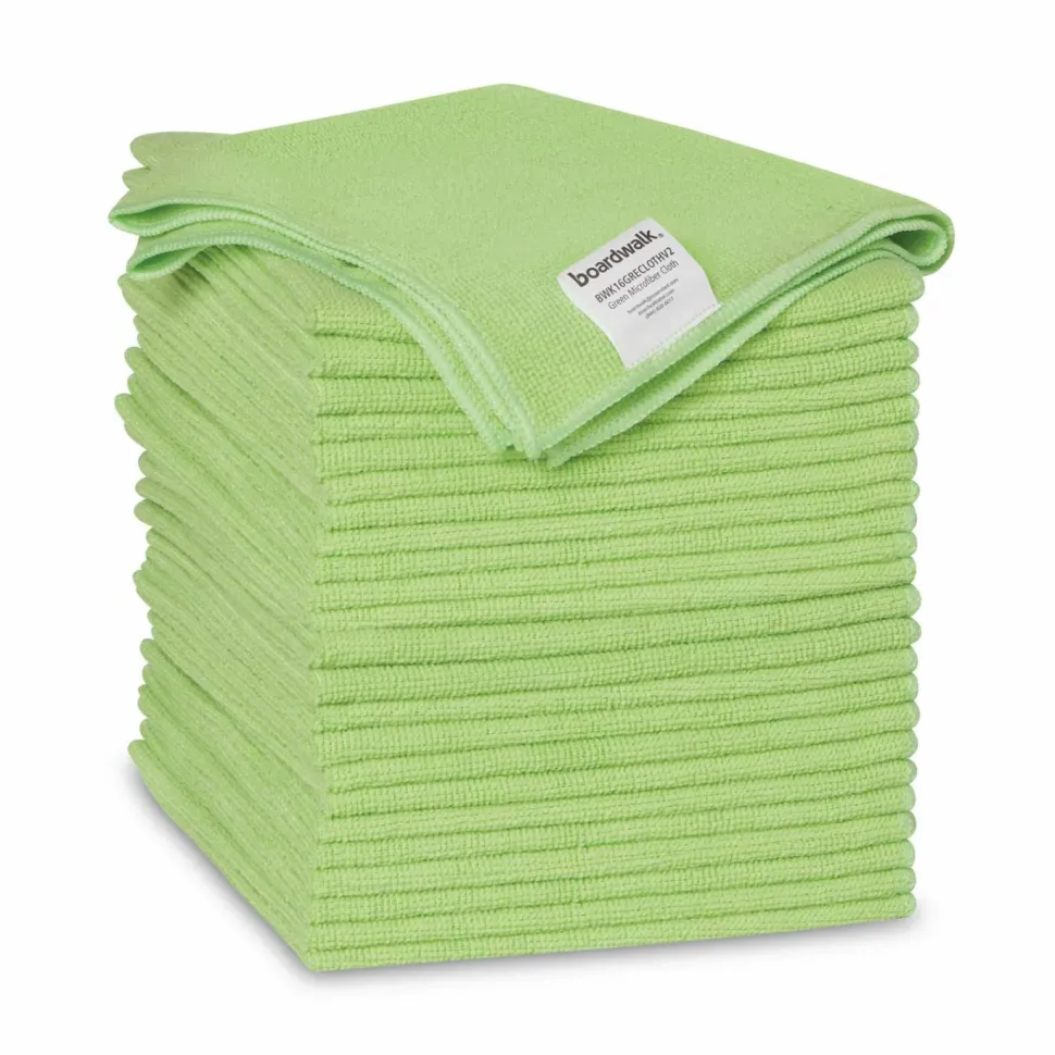 Boardwalk Microfiber Cleaning Cloths, 16 x 16, Green, 24/Pack