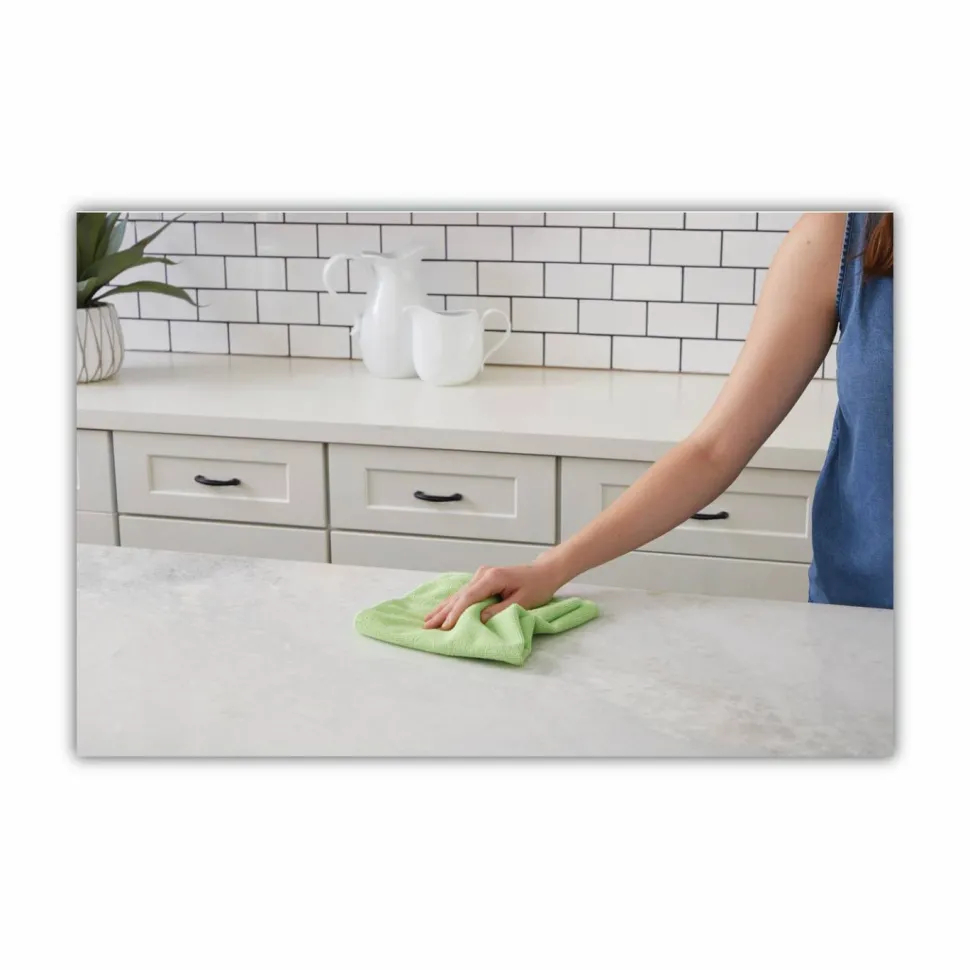 Boardwalk Microfiber Cleaning Cloths, 16 x 16, Green, 24/Pack
