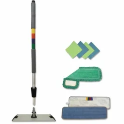 Boardwalk Microfiber Cleaning Kit, 18" Blue/Green Microfiber Head, 35" to 60" Gray Aluminum Handle