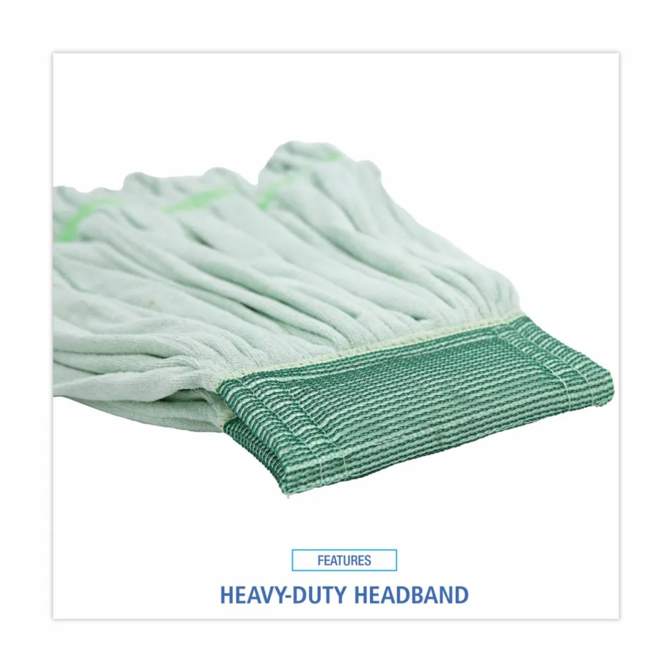 Boardwalk Microfiber Looped-End Wet Mop Heads, Medium, Green, 12/Carton