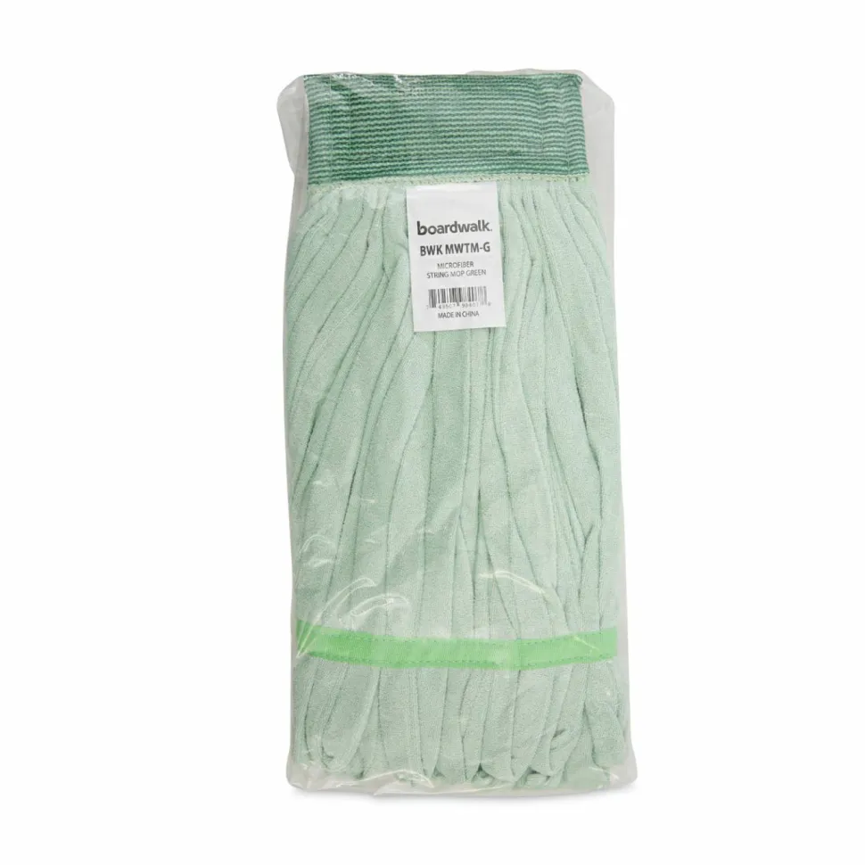 Boardwalk Microfiber Looped-End Wet Mop Heads, Medium, Green, 12/Carton