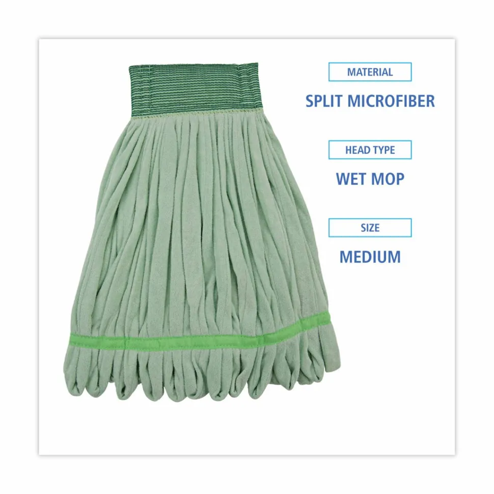 Boardwalk Microfiber Looped-End Wet Mop Heads, Medium, Green, 12/Carton