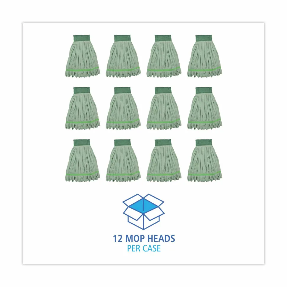 Boardwalk Microfiber Looped-End Wet Mop Heads, Medium, Green, 12/Carton