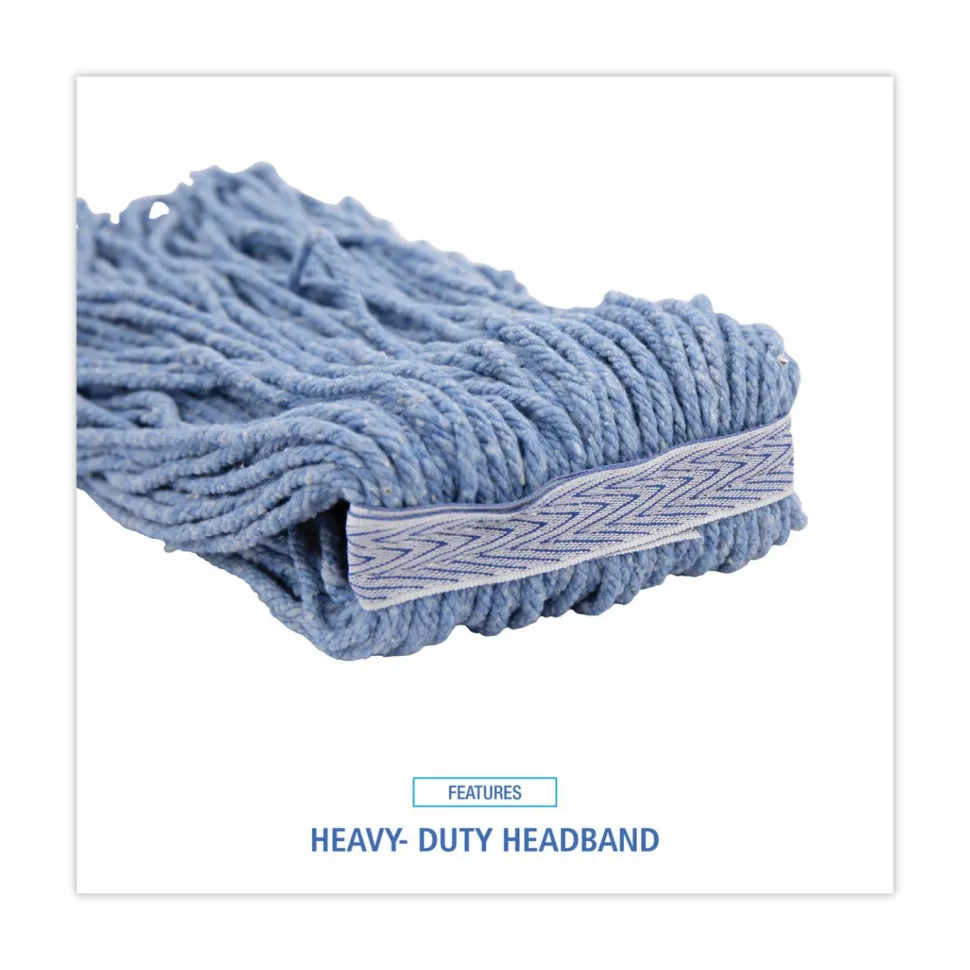 Boardwalk Mop Head, Standard Head, Cotton/Synthetic Fiber, Cut-End, #20, Blue, 12/Carton