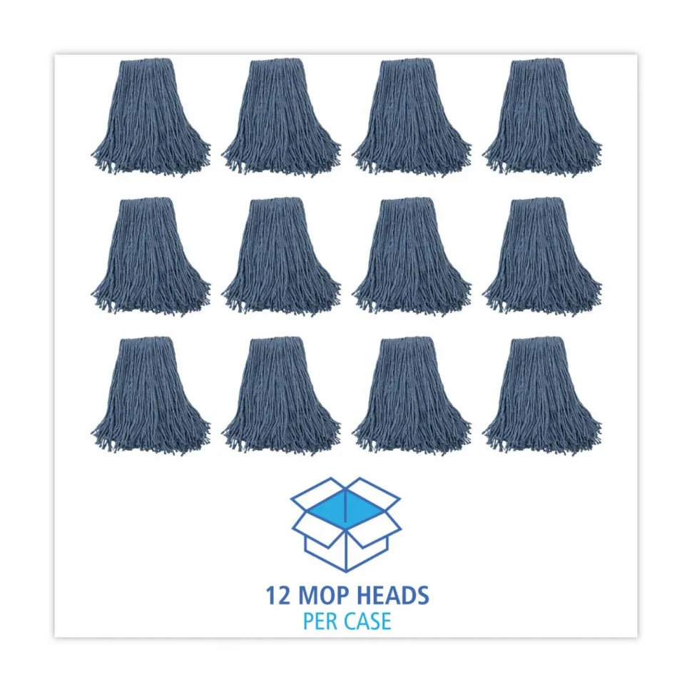 Boardwalk Mop Head, Standard Head, Cotton/Synthetic Fiber, Cut-End, #20, Blue, 12/Carton