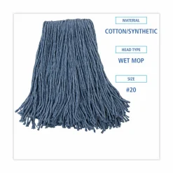 Boardwalk Mop Head, Standard Head, Cotton/Synthetic Fiber, Cut-End, #20, Blue, 12/Carton