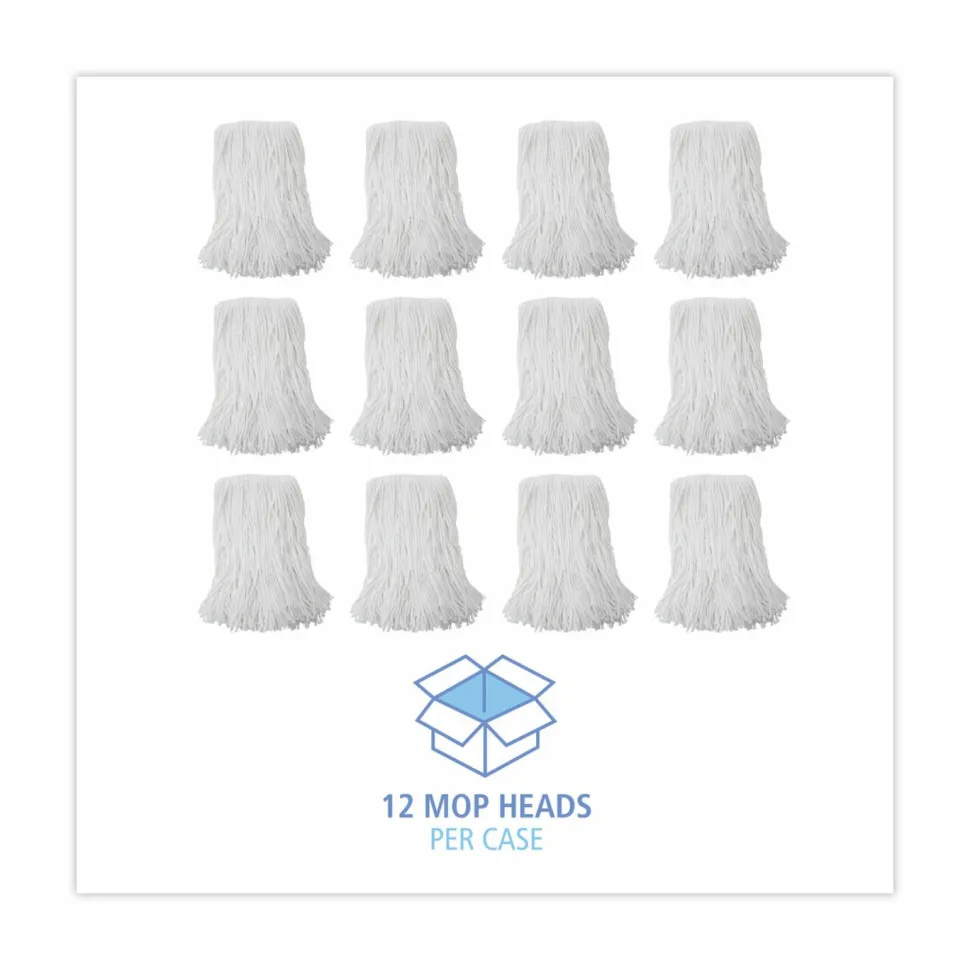 Boardwalk Mop Head, Value Standard Head, Rayon Fiber, Cut-End, #16, White, 12/Carton