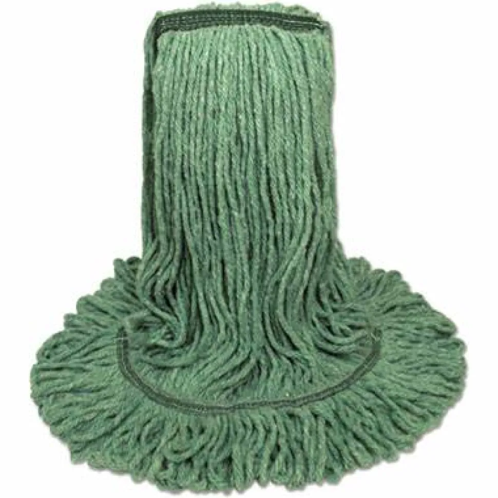 Boardwalk Narrowband Looped-End Mop Head, Premium Standard Head, Cotton/Rayon Fiber, Medium, Green, 12/Carton