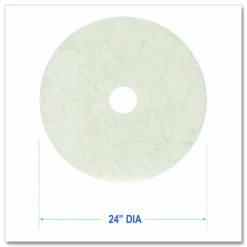 Boardwalk Natural Burnishing Floor Pads, 24" Diameter, White, 5/Carton