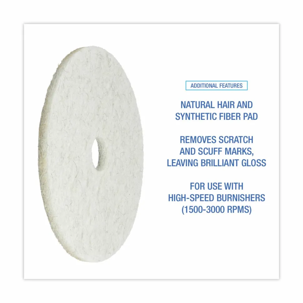 Boardwalk Natural Burnishing Floor Pads, 20" Diameter, White, 5/Carton