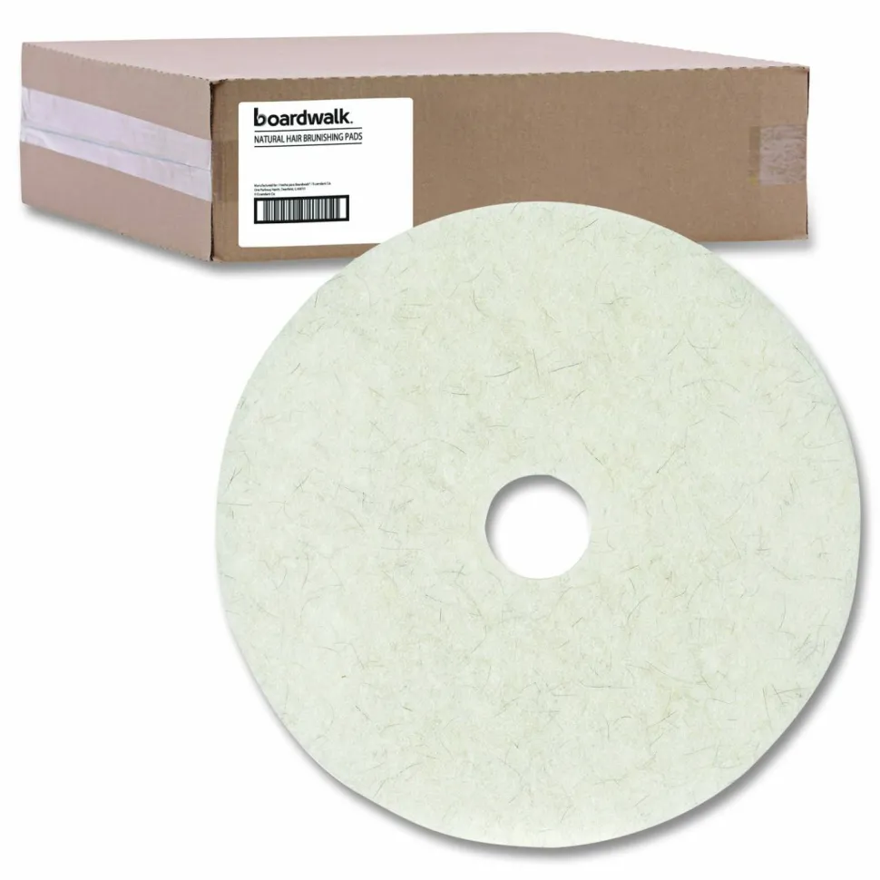 Boardwalk Natural Burnishing Floor Pads, 17" Diameter, White, 5/Carton