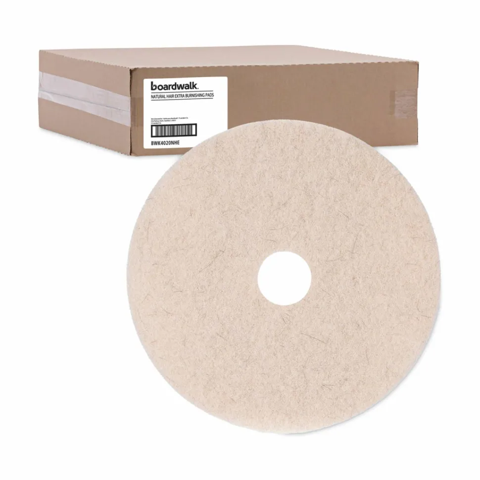 Boardwalk Natural Hog Hair Burnishing Floor Pads, 20" Diameter, Tan, 5/Carton