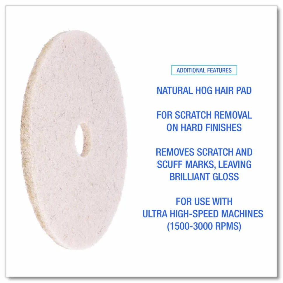 Boardwalk Natural Hog Hair Burnishing Floor Pads, 19" Diameter, Tan, 5/Carton