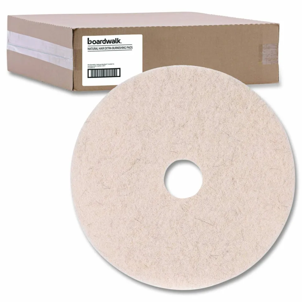 Boardwalk Natural Hog Hair Burnishing Floor Pads, 19" Diameter, Tan, 5/Carton