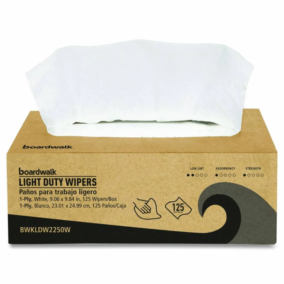 Boardwalk One-Ply Paper Wipers, 9.84 x 9.06, White, 125 Wipers/Box, 18 Boxes/Carton