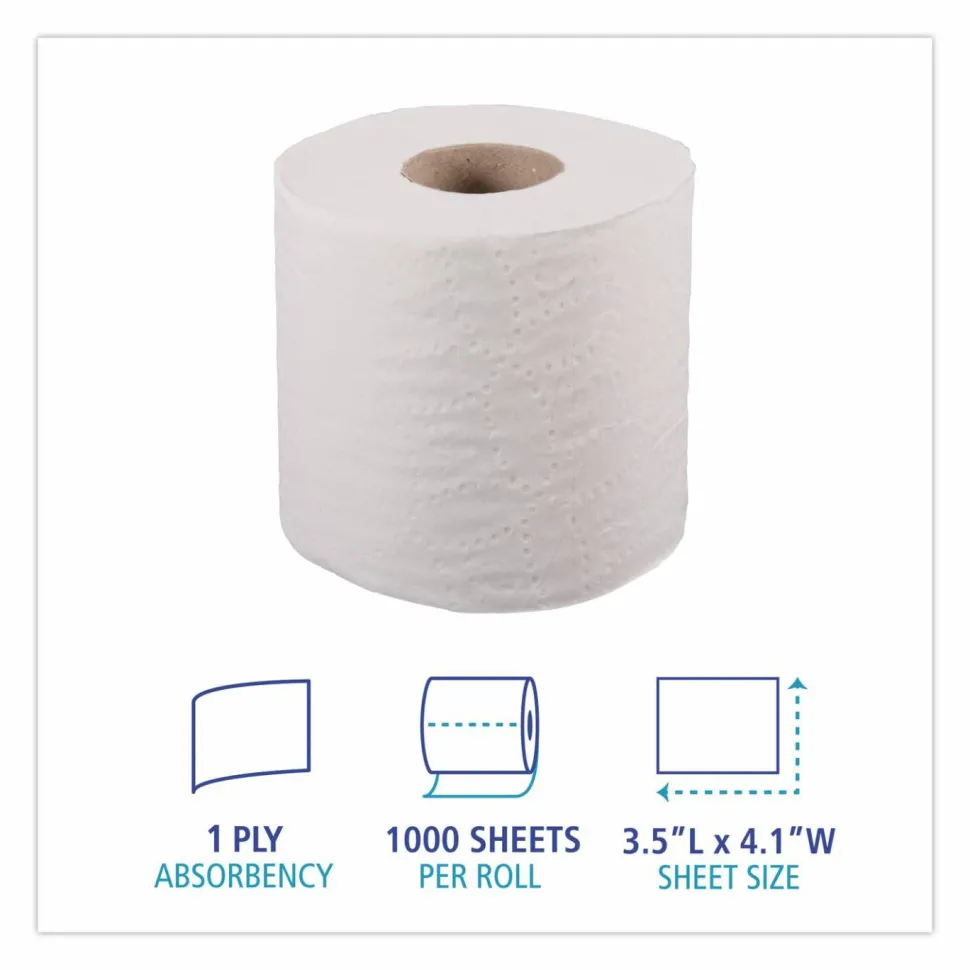 Boardwalk One-Ply Toilet Tissue, Septic Safe, White, 1,000 Sheets/Roll, 96 Rolls/Carton