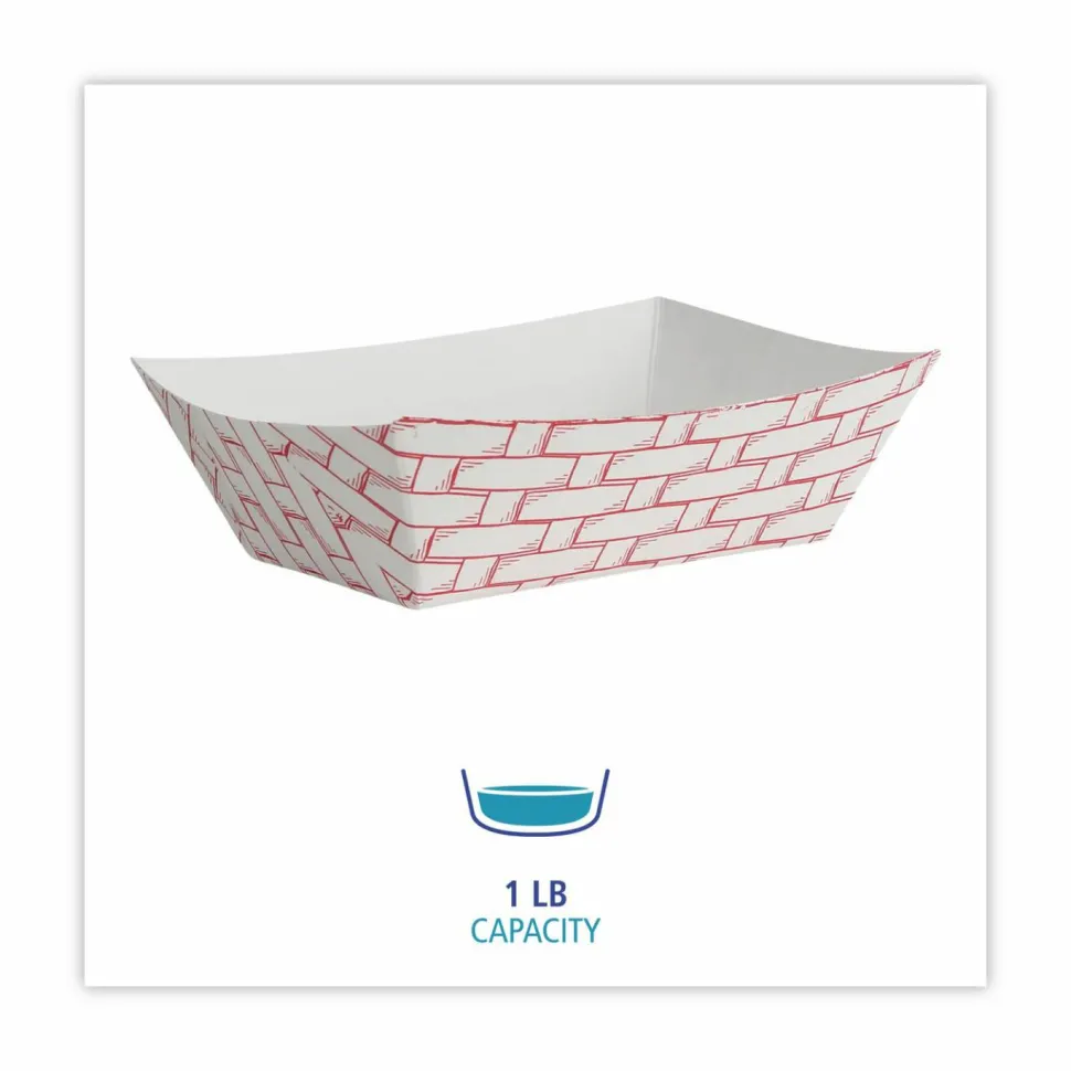 Boardwalk Paper Food Baskets, 1 lb Capacity, Red/White, 1,000/Carton