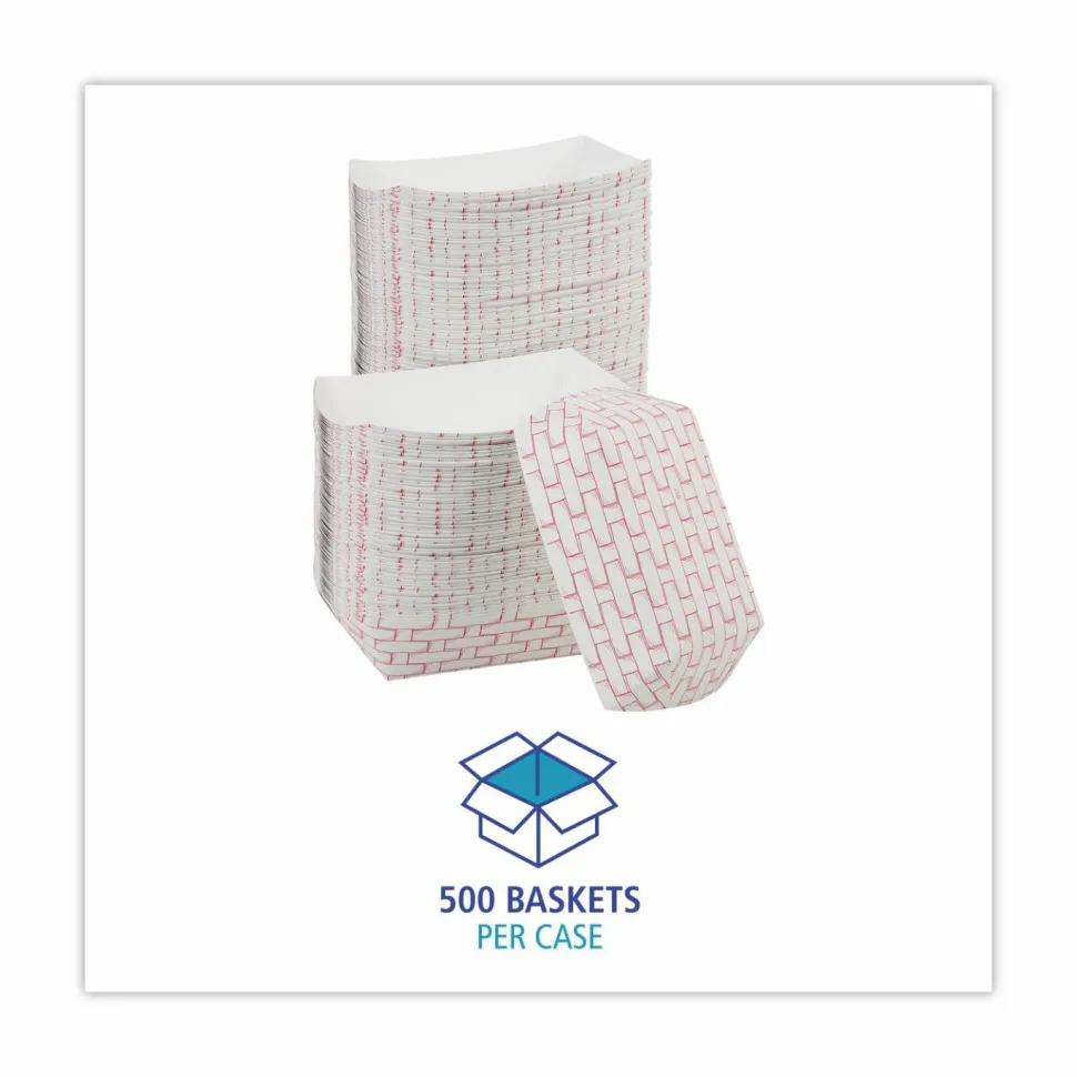 Boardwalk Paper Food Baskets, 1 lb Capacity, Red/White, 1,000/Carton