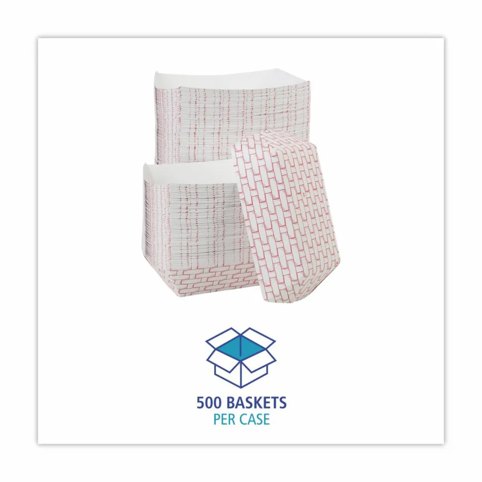 Boardwalk Paper Food Baskets, 5lb Capacity, Red/White, 500/Carton