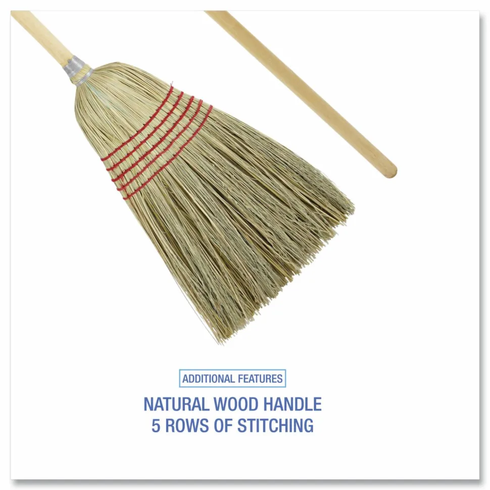 Boardwalk Parlor Broom, Yucca/Corn Fiber Bristles, 55.5" Overall Length, Natural
