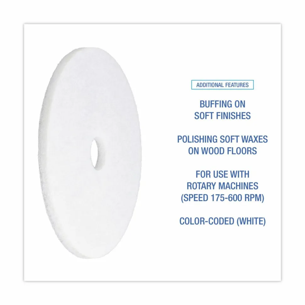 Boardwalk Polishing Floor Pads, 20" Diameter, White, 5/Carton