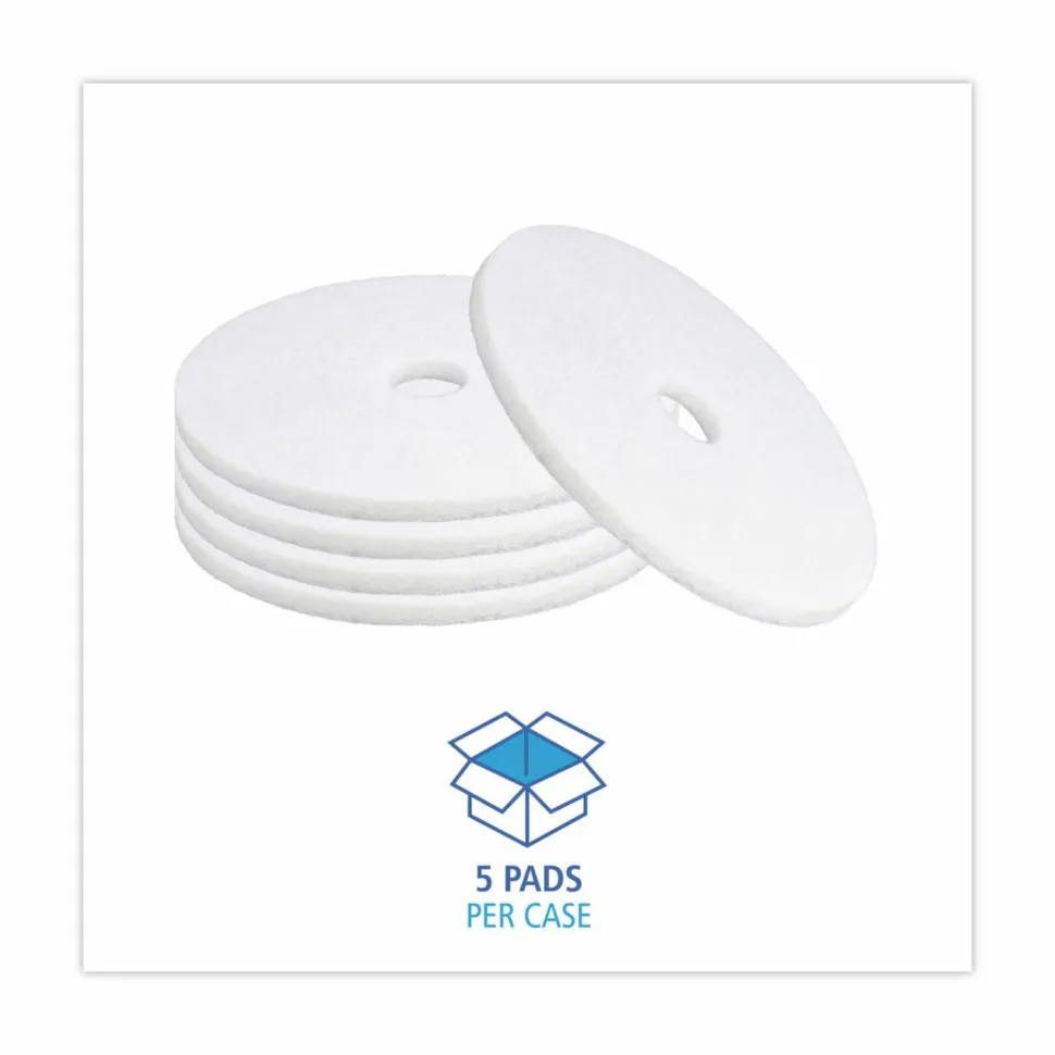 Boardwalk Polishing Floor Pads, 20" Diameter, White, 5/Carton