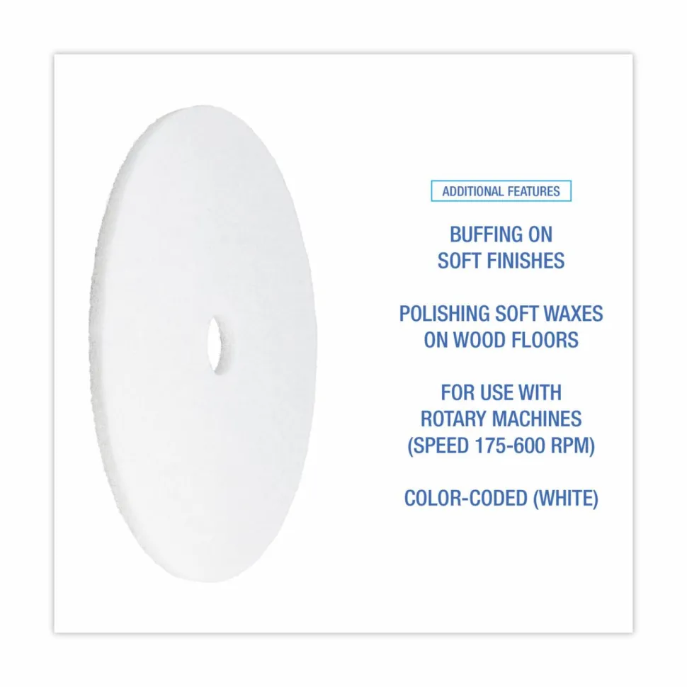 Boardwalk Polishing Floor Pads, 21" Diameter, White, 5/Carton