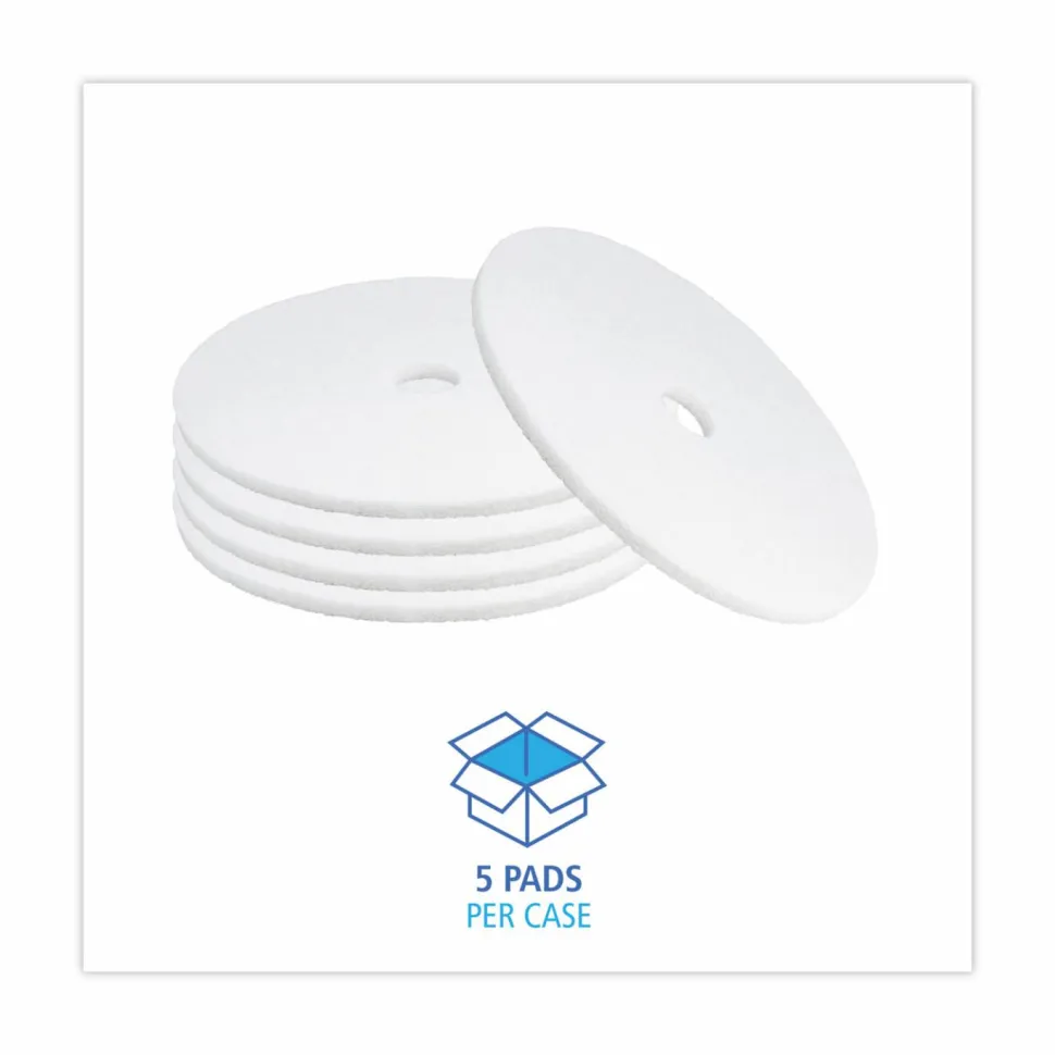 Boardwalk Polishing Floor Pads, 21" Diameter, White, 5/Carton