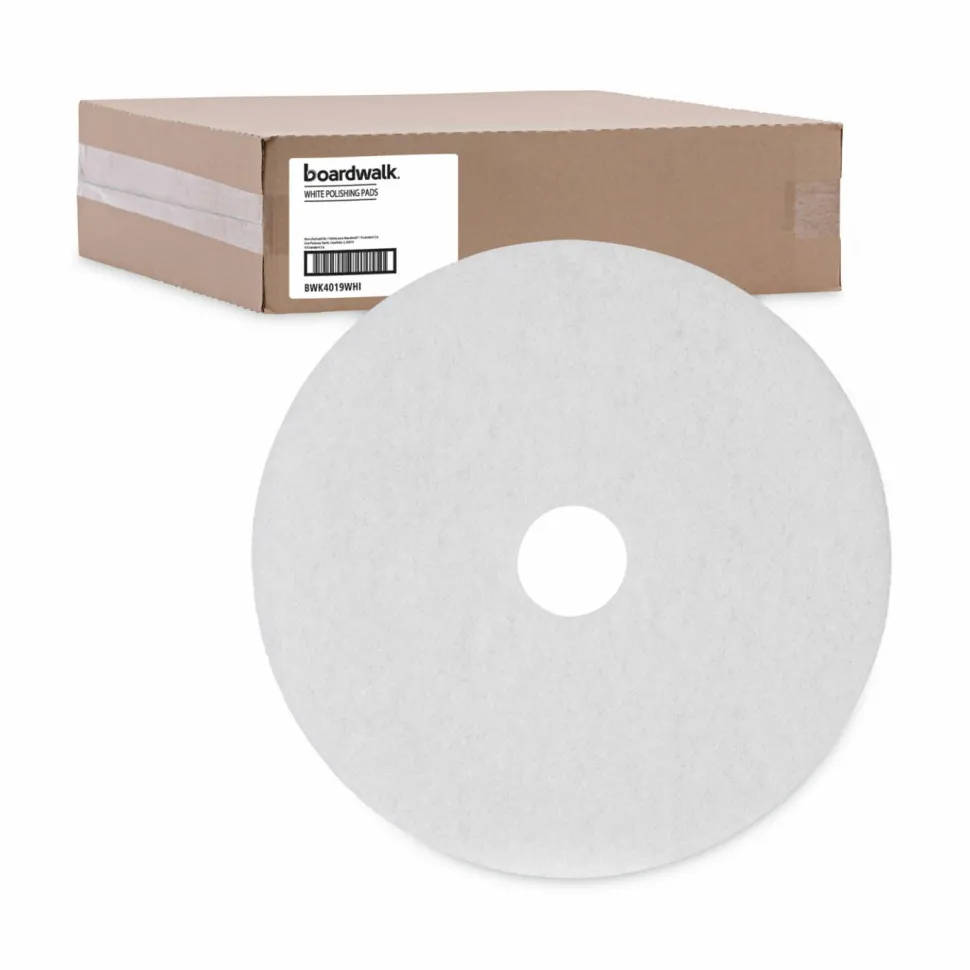 Boardwalk Polishing Floor Pads, 19" Diameter, White, 5/Carton