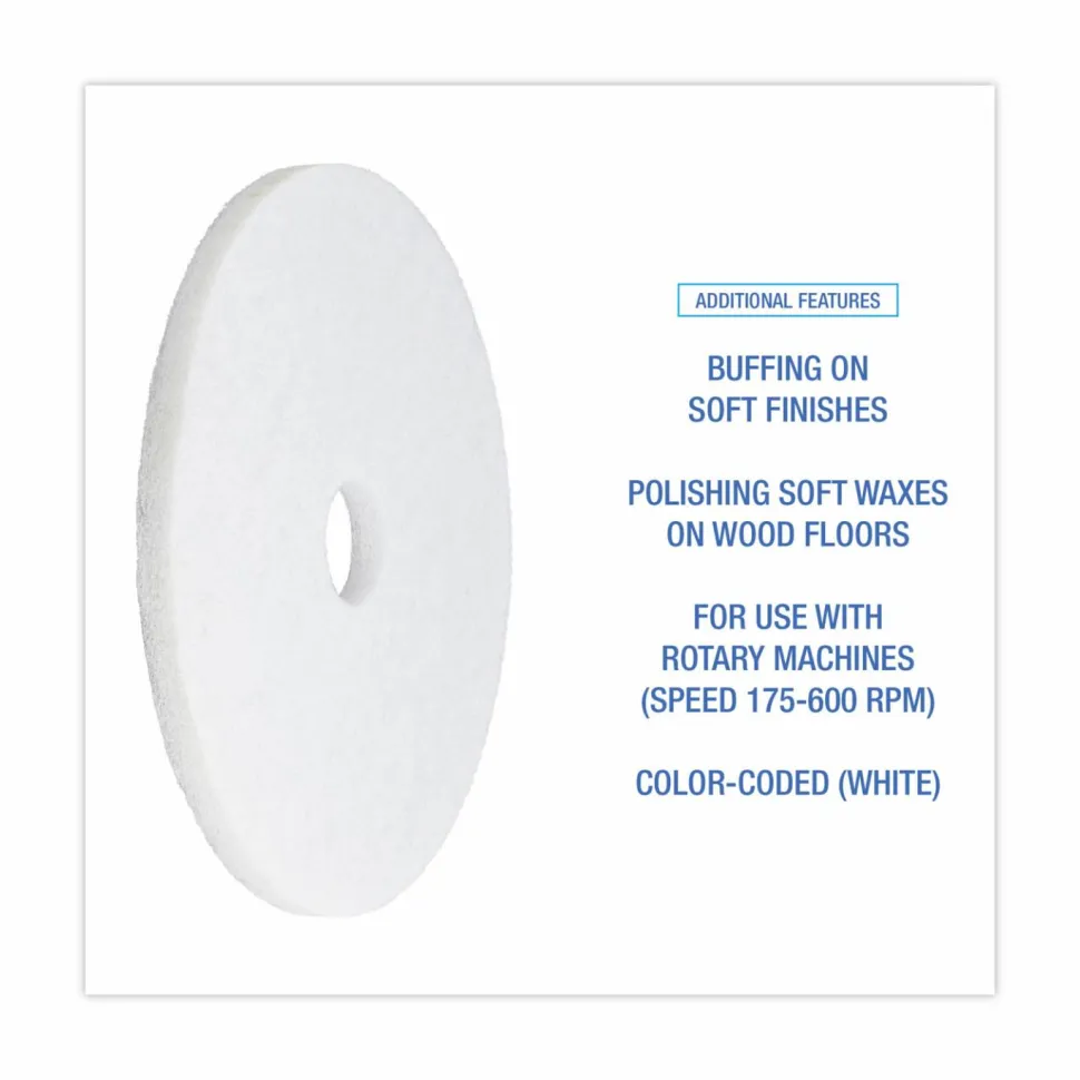 Boardwalk Polishing Floor Pads, 19" Diameter, White, 5/Carton