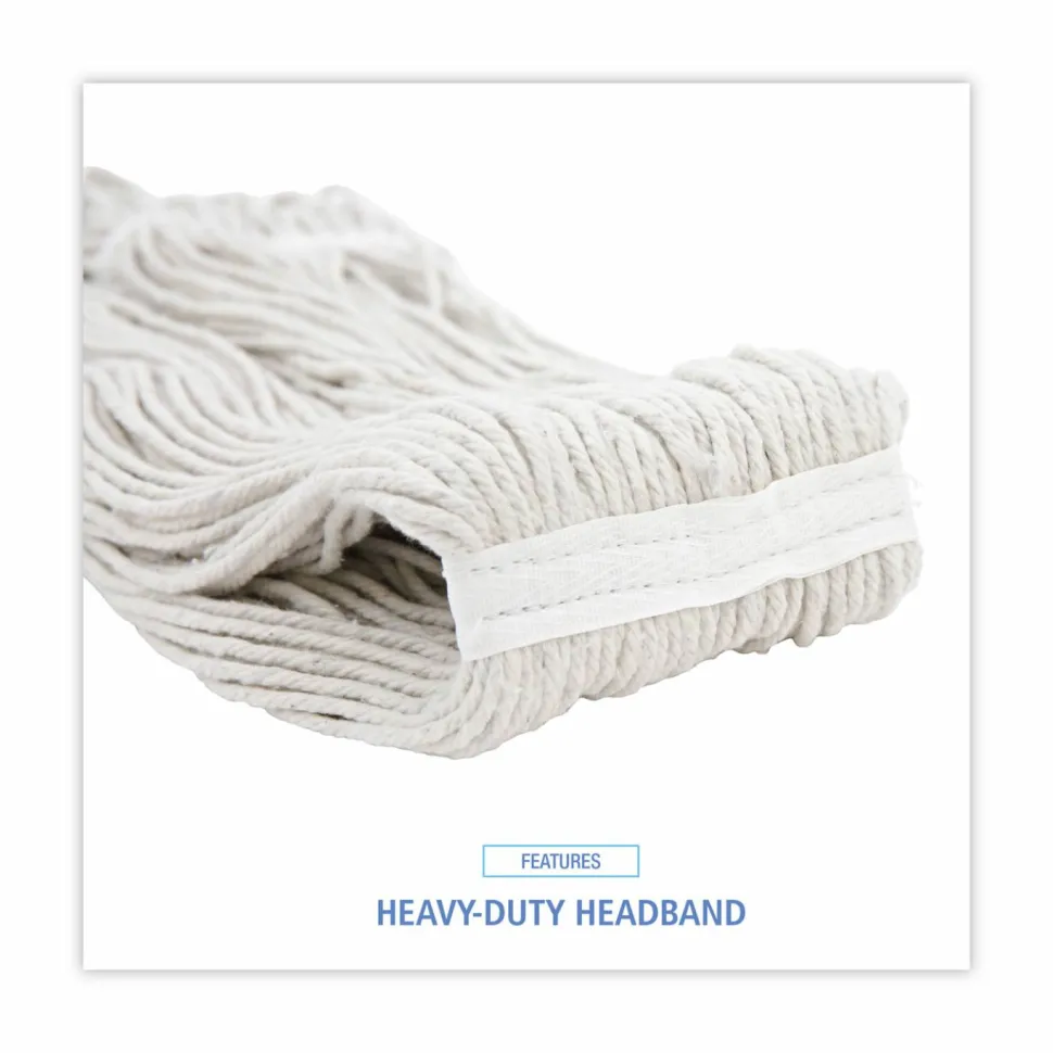 Boardwalk Premium Cut-End Wet Mop Heads, Rayon, 16oz, White, 12/Carton