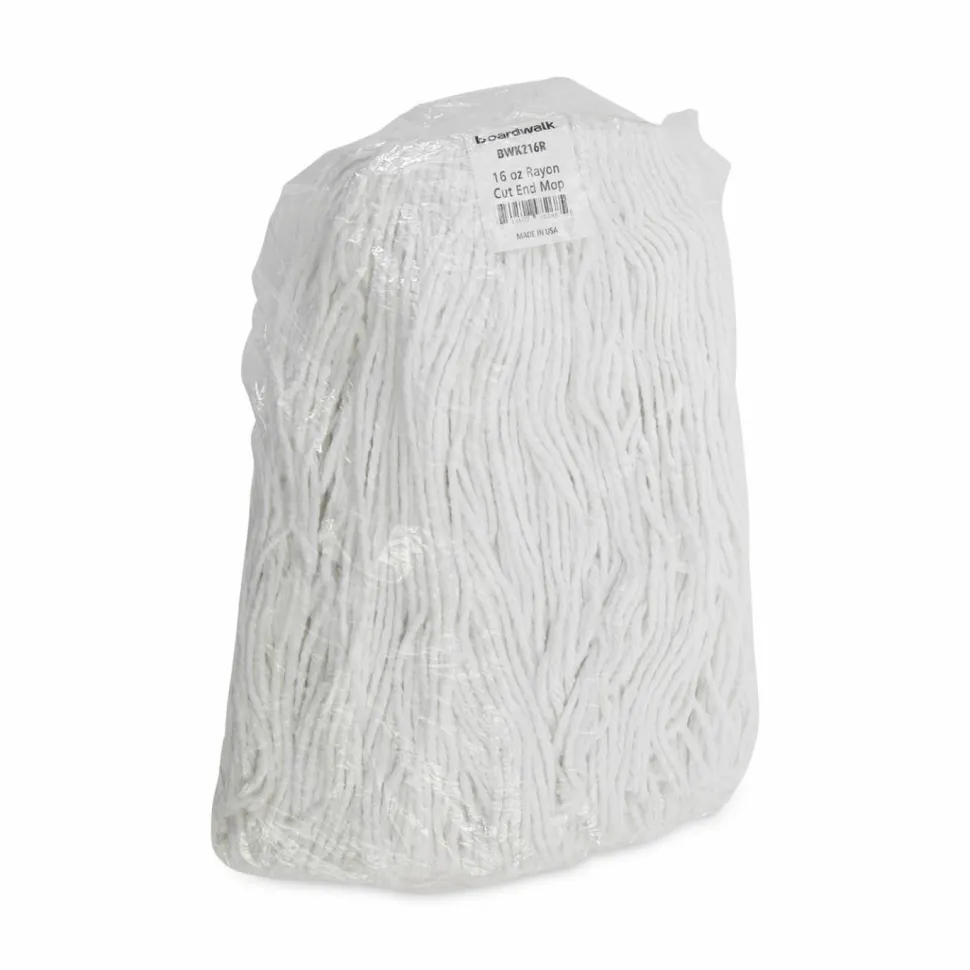 Boardwalk Premium Cut-End Wet Mop Heads, Rayon, 16oz, White, 12/Carton