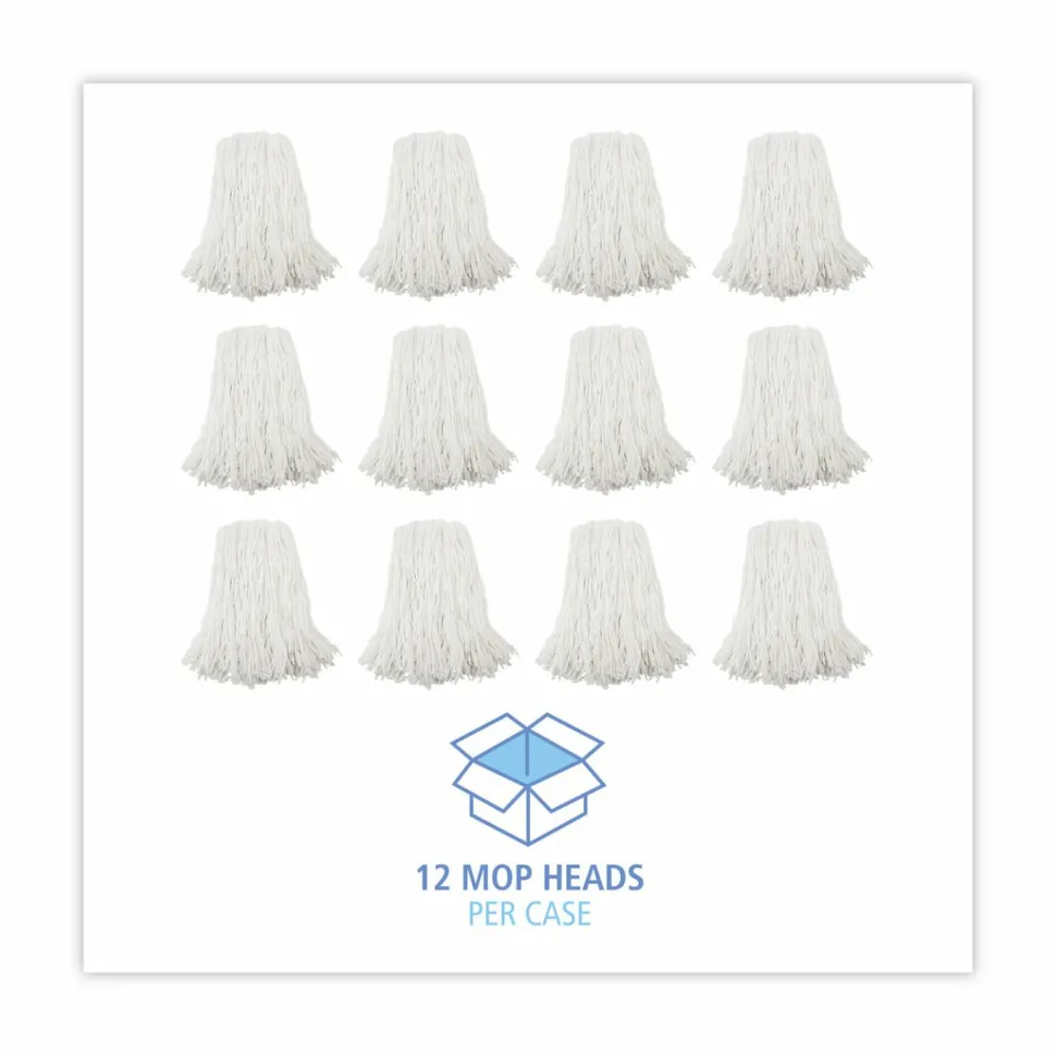 Boardwalk Premium Cut-End Wet Mop Heads, Rayon, 16oz, White, 12/Carton