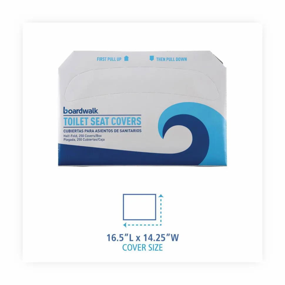 Boardwalk Premium Half-Fold Toilet Seat Covers, 14.17 x 16.73, White, 250/Sleeve, 20 Sleeves/Carton