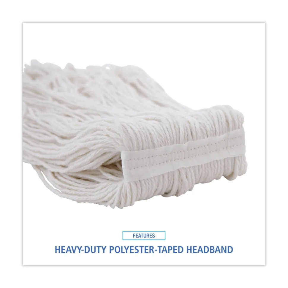 Boardwalk Pro Loop Web/Tailband Wet Mop Head, Rayon, 24oz, White, 12/Carton