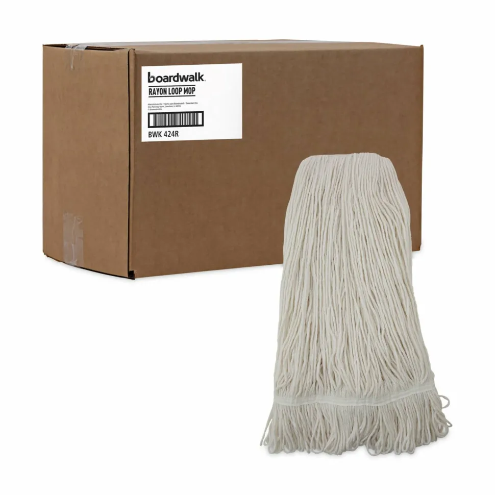 Boardwalk Pro Loop Web/Tailband Wet Mop Head, Rayon, 24oz, White, 12/Carton