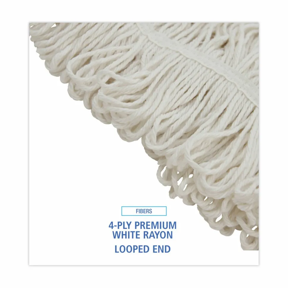 Boardwalk Pro Loop Web/Tailband Wet Mop Head, Rayon, 24oz, White, 12/Carton