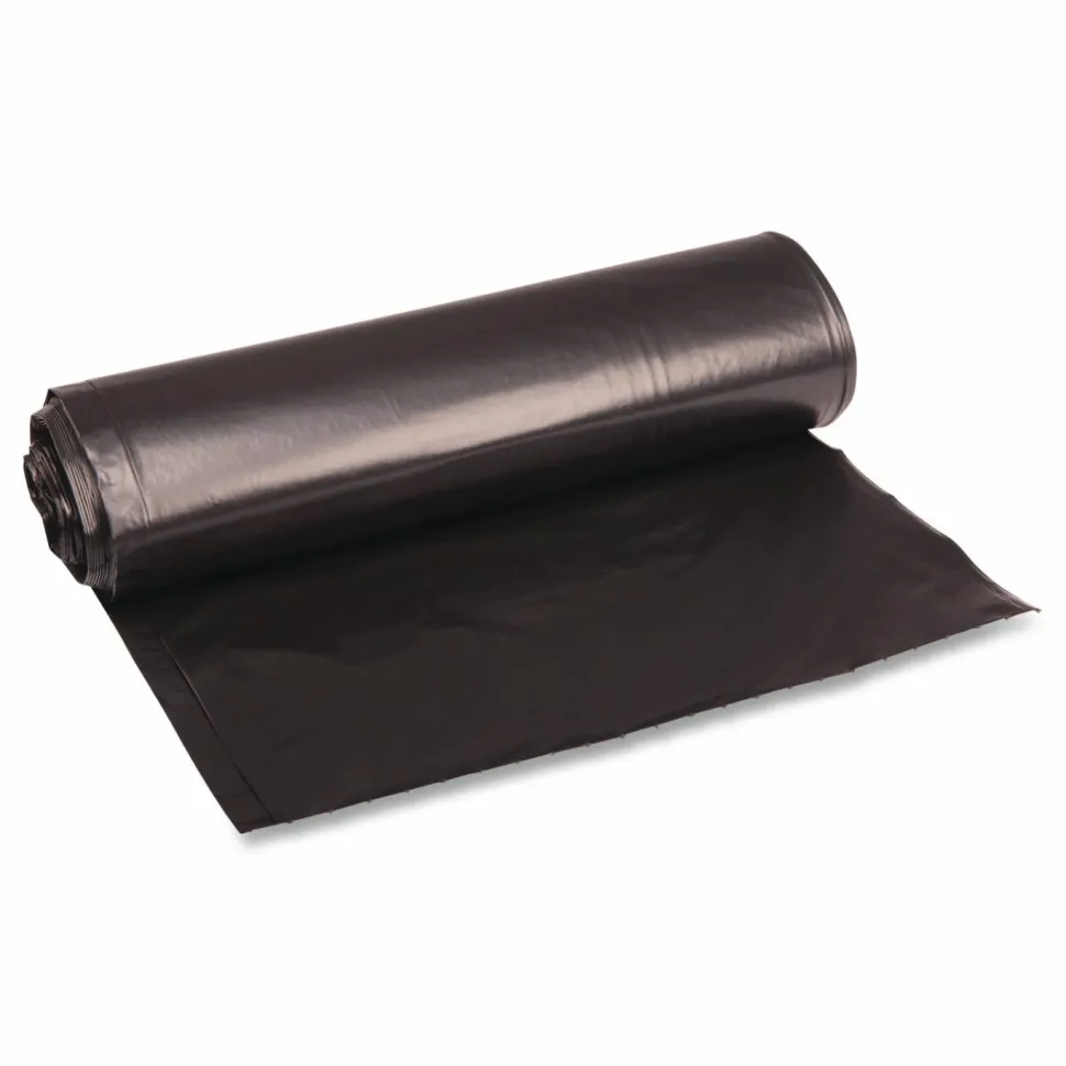 Boardwalk Recycled Low-Density Polyethylene Can Liners, 33 gal, 1.2 mil, 33" x 39", Black, Perforated, 10 Bags/Roll, 10 Rolls/Carton